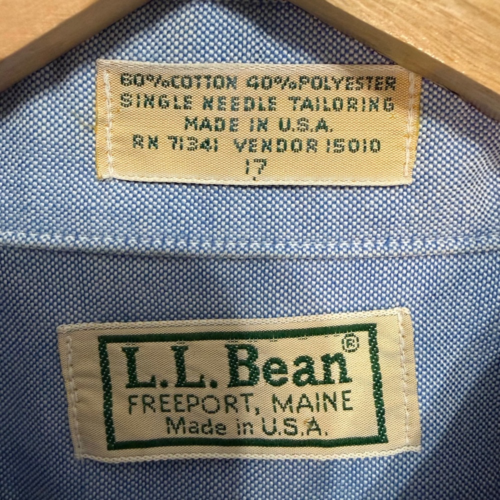 Vintage LL Bean Mens Blue Oxford Short Sleeve Button Down Shirt Made in USA 17 - Picture 4 of 6